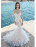 Ivory Floral Lace Tulle Sweet Wedding Dress With Detachable Sleeves